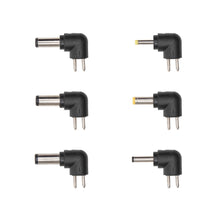 Luxorparts DC strømadaptere 6 stk sort, vinklet stik, forskellige tipstørrelser, 2-bens, til Justerbar netadapter 3-12V 12W.