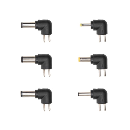 Luxorparts DC strømadaptere 6 stk sort, vinklet stik, forskellige tipstørrelser, 2-bens, til Justerbar netadapter 3-12V 12W.