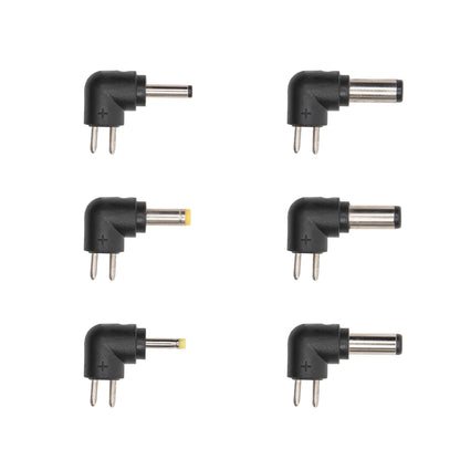 Luxorparts vinklet DC adapterstik 6 stk sort, to med gul ring, metalspids, til Justerbar netadapter 3-12V DC 12W.