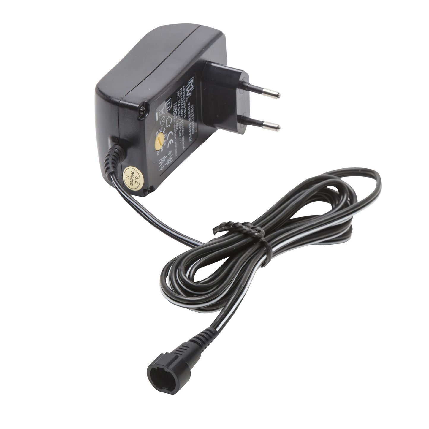 Justerbar DC netadapter 3-12 V 18 W sort med EU tobenet stik og lang ledning med barrel connector.
