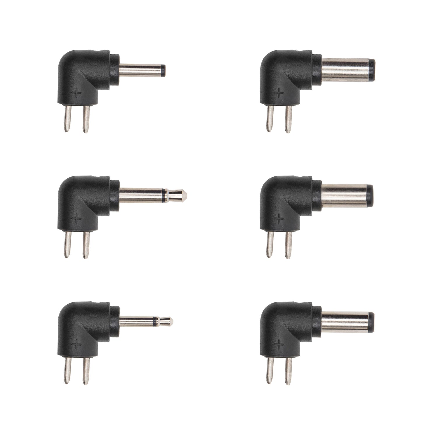 Luxorparts Justerbar netadapter 3-12 V DC 18 W, sort, 6 vinkelrette adaptere, metalstik, to ben, forskellige tipstørrelser.