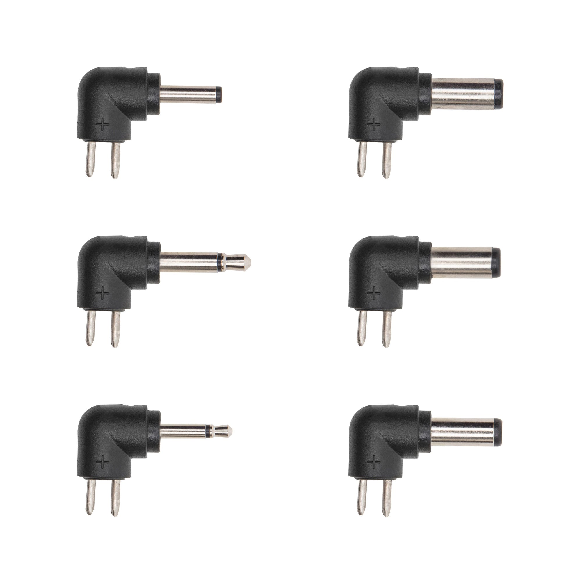 Luxorparts Justerbar netadapter 3-12 V DC 18 W, sort, 6 vinkelrette adaptere, metalstik, to ben, forskellige tipstørrelser.