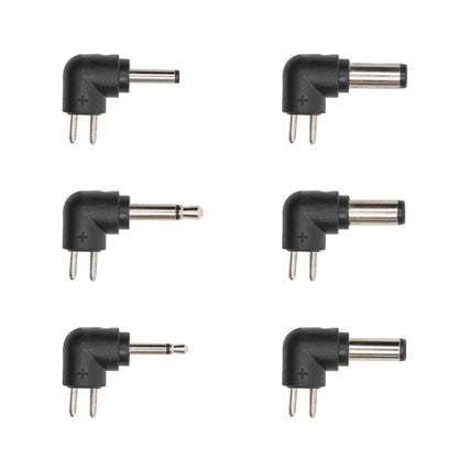 Luxorparts Justerbar netadapter 3-12 V DC 18 W, sort, 6 vinkelrette adaptere, metalstik, to ben, forskellige tipstørrelser.