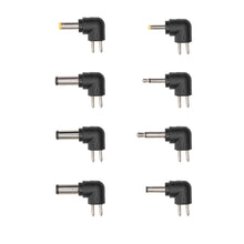 12V adapter med 8 slags DC-stik i vinkel med sølvtip, forskellige størrelser, justerbar polaritet, 24W.