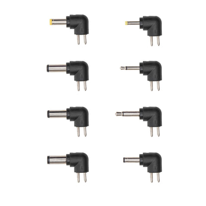 12V adapter med 8 slags DC-stik i vinkel med sølvtip, forskellige størrelser, justerbar polaritet, 24W.
