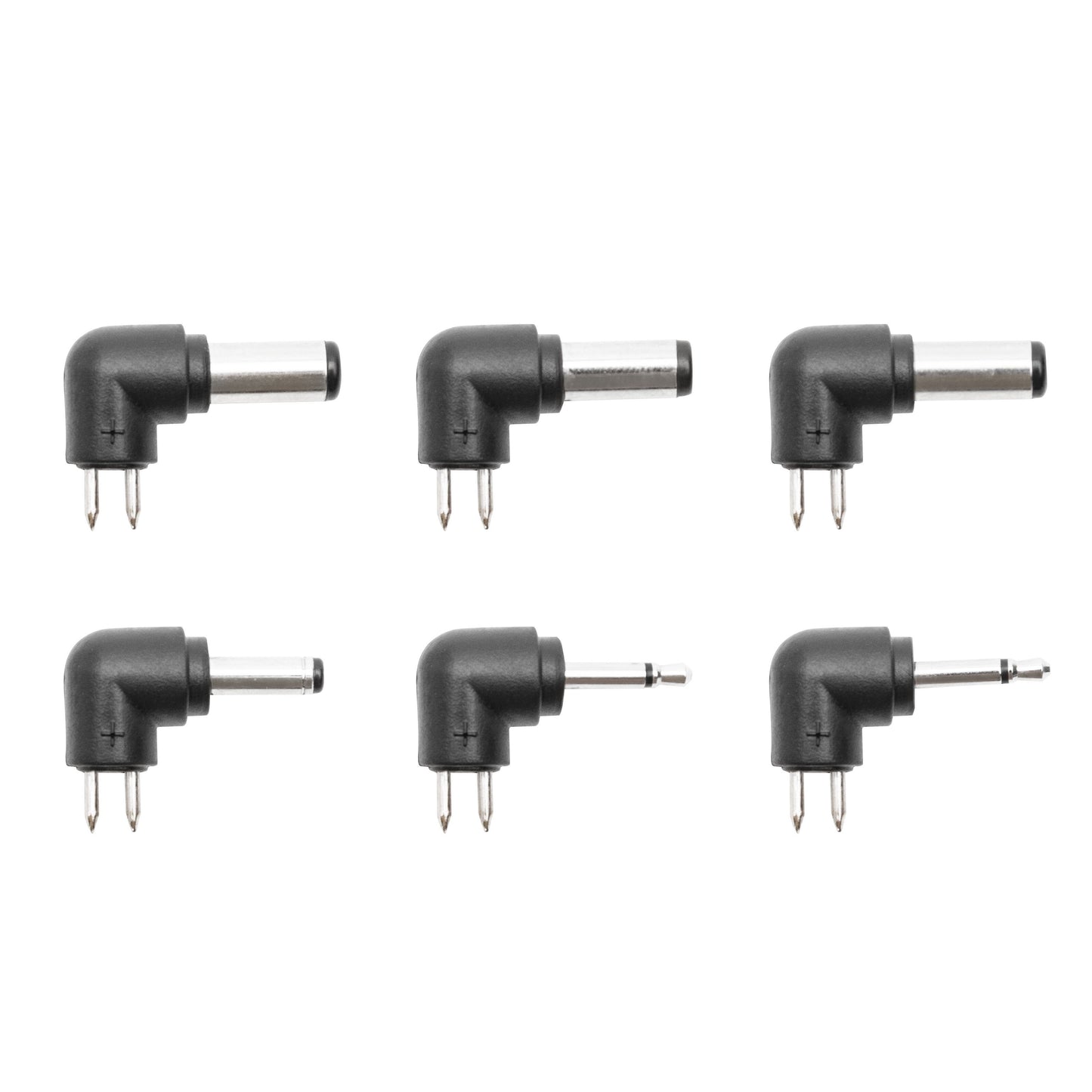 6 slags vinkel strømforsyningsadaptere, to metalben, cylinderstik i forskellige størrelser til Justerbar netadapter 12-24V DC 60W.