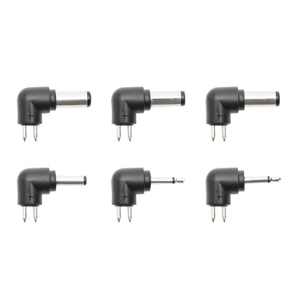 6 slags vinkel strømforsyningsadaptere, to metalben, cylinderstik i forskellige størrelser til Justerbar netadapter 12-24V DC 60W.