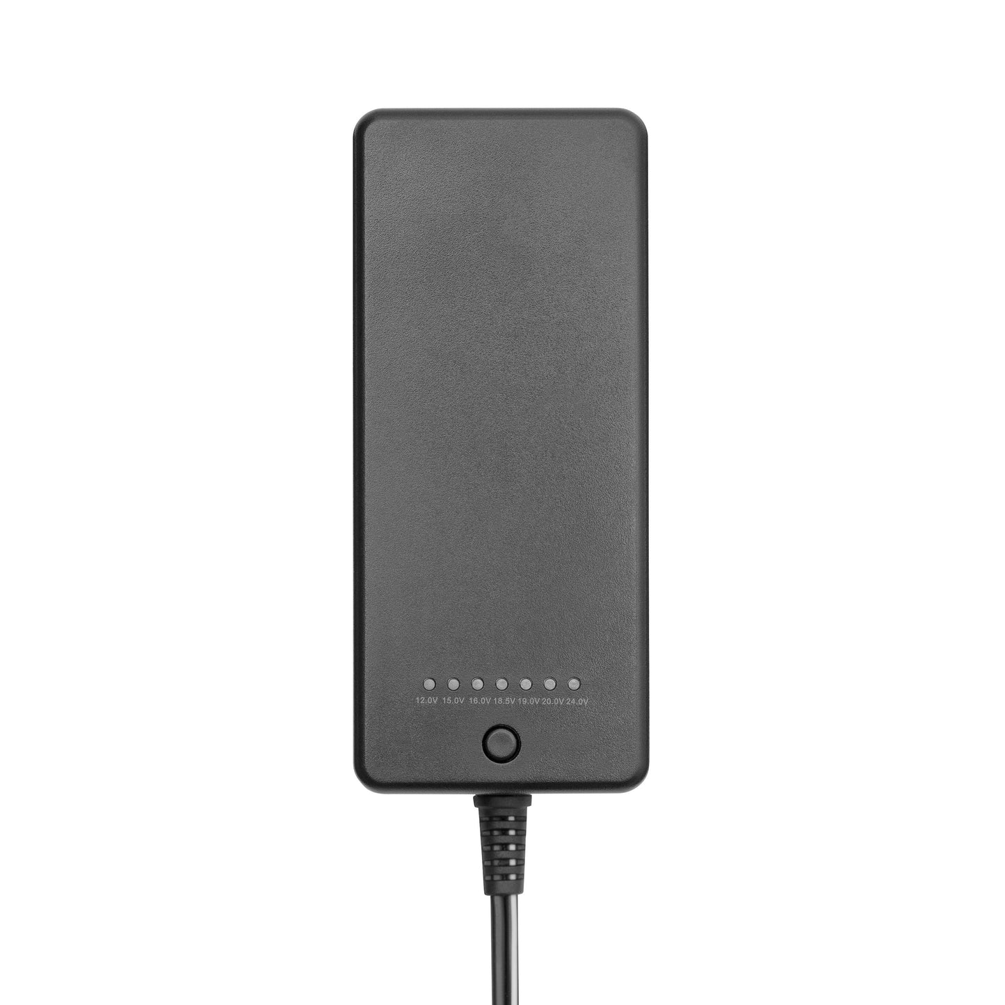 Luxorparts Justerbar netadapter 12-24 V DC 60 W sort, rektangulær, otte indikatorlys, frontknap, kabel i bunden.
