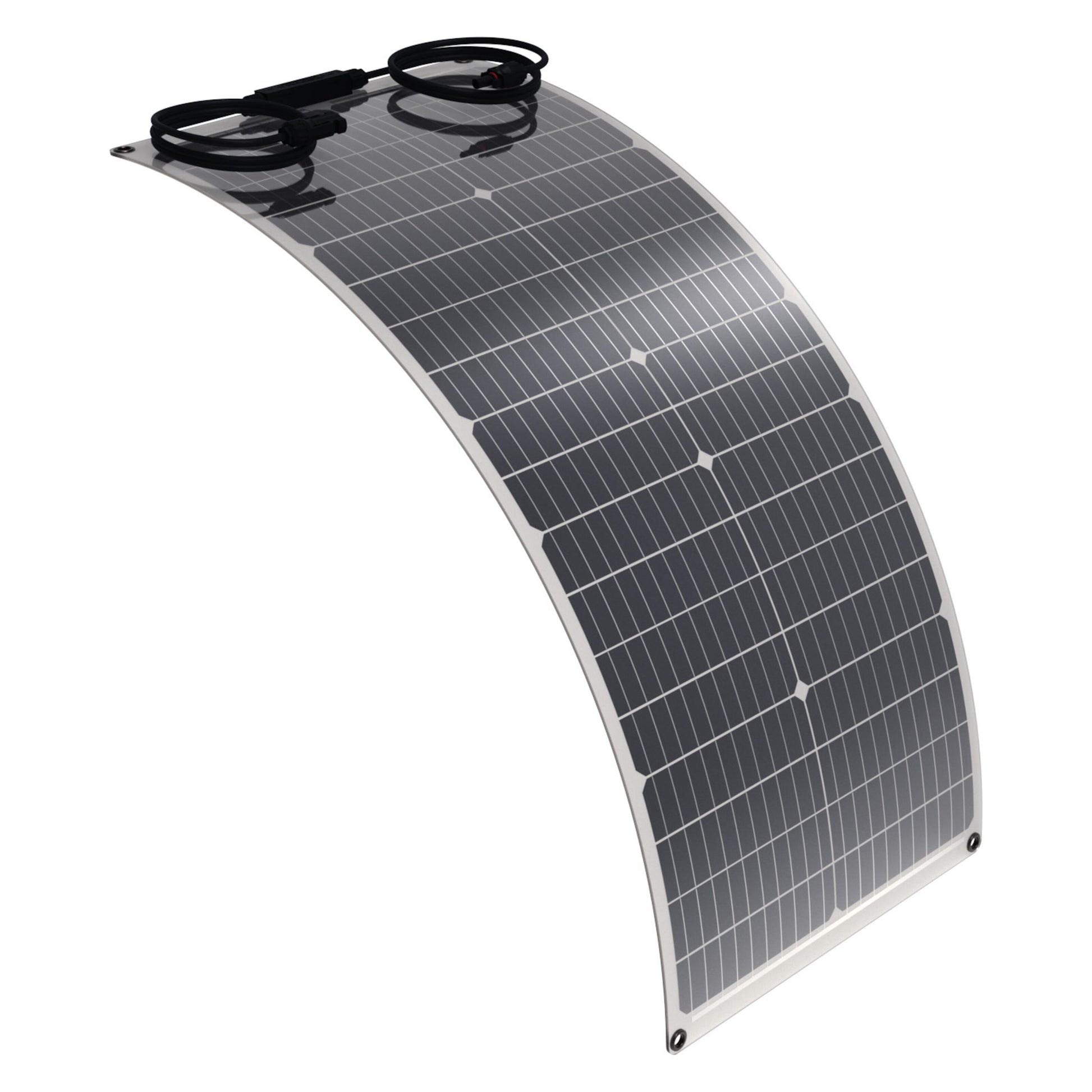 Nordmax Fleksibelt Bifacial solpanel 60 W med monokrystallinske celler, flot design og sorte topkabler.