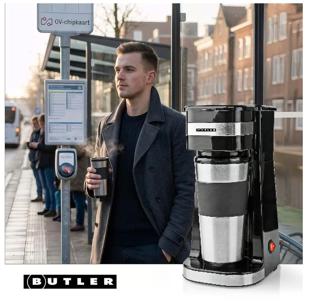 Butler Single-Serve Kaffemaskine 0.4L Isoleret Rejsekrus, Automatisk Slukning