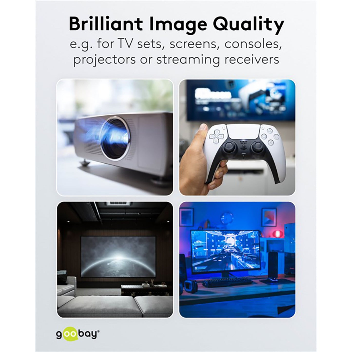 Goobay HDMI-forlængerkabel 4K/60 Hz 3 m til projektorer, konsoller, hjemmebio og gaming synlig tekst: Strålende billedkvalitet.