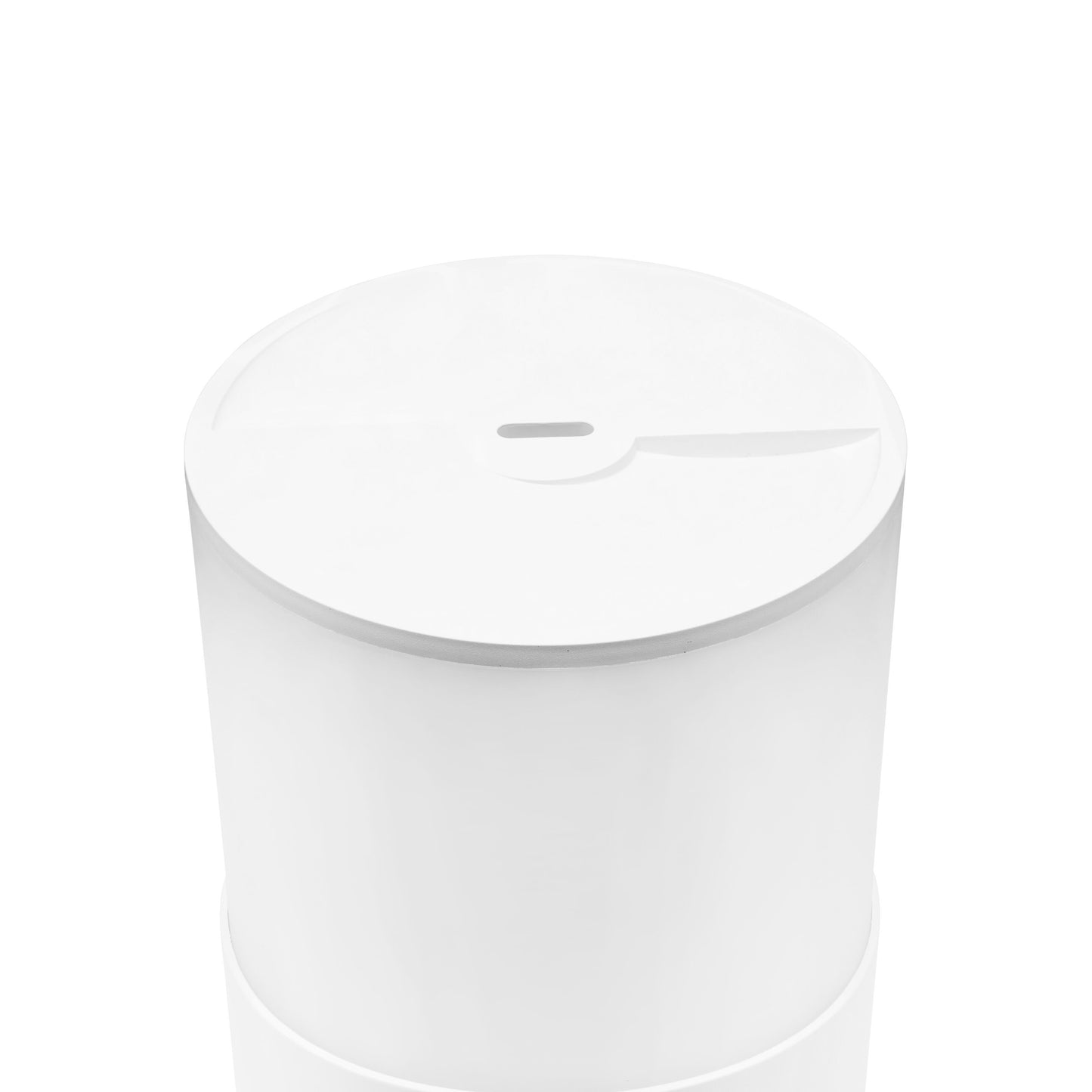 Rubicson luftfugter 2,5 L hvid, rund med glat låg og midtersprække, timer og stemningsbelysning, ultralydsteknologi.