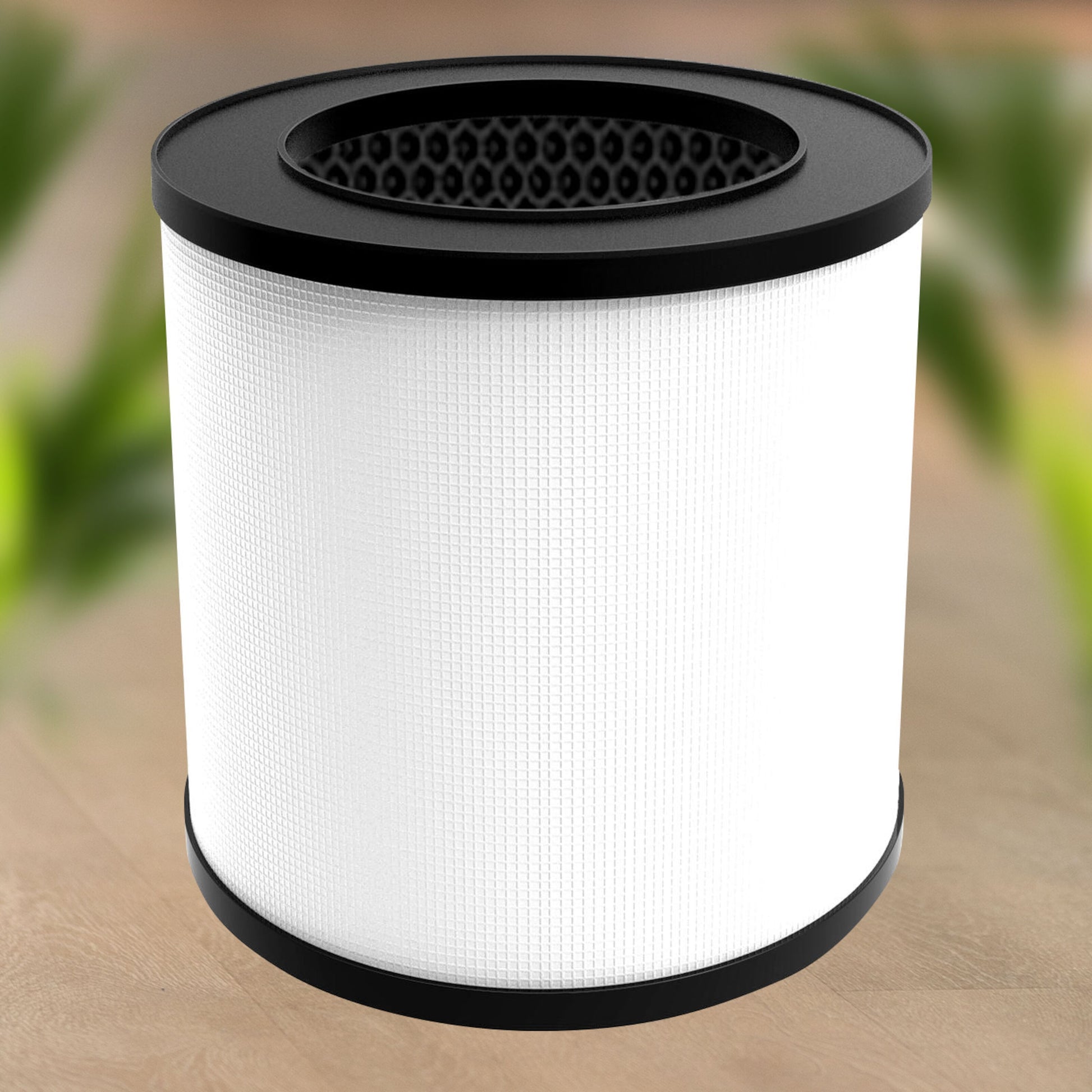 Cleverio Luftrenserfilter cylindrisk med hvidt HEPA-lag, sorte kanter og synligt honeycomb kulfilter i topåbning.