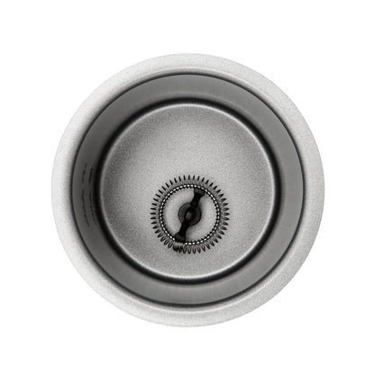 Rund rustfri stålvask-sil med cirkulært mønster og metalfinish, synlig sammen med Rubicson Mælkeskummer.
