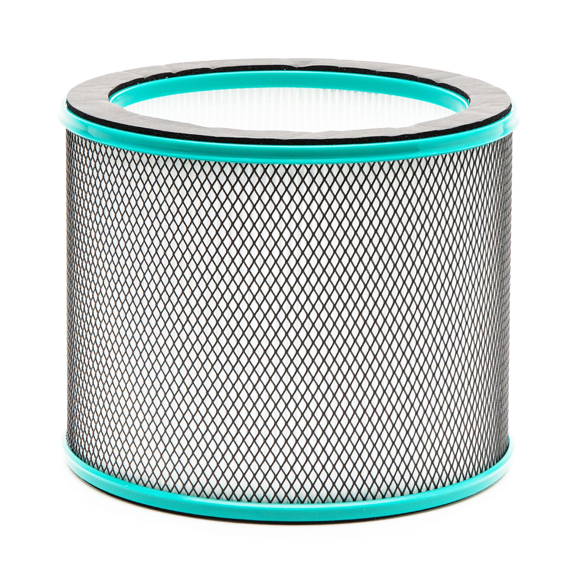 Cleverio AF-F100 ventilatorfilter, cylindrisk HEPA med diamantmønster og turkis plastkanter.