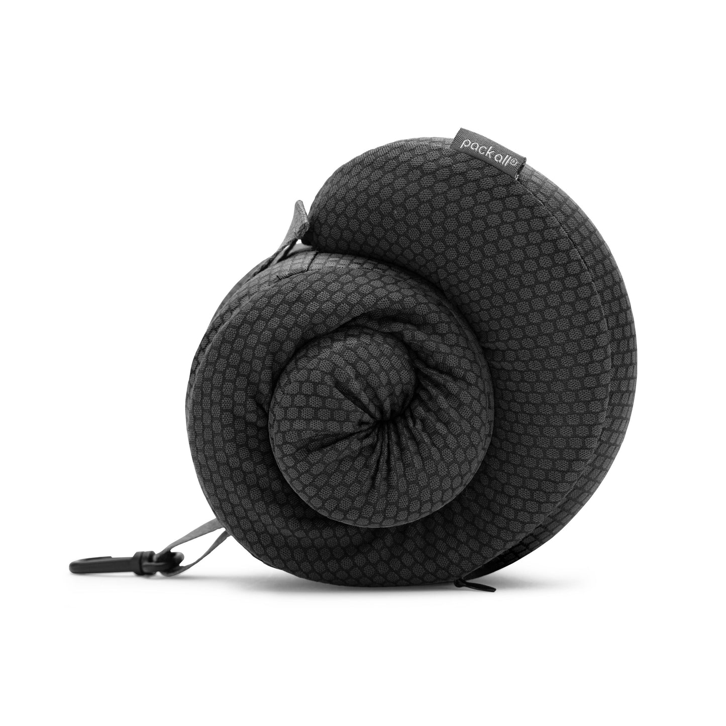 Luxorparts Rejsepude, sort spiralformet memory-skum rejsepude med sekskantet struktur, pack all® tag og justerbar strop med clips.
