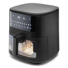Airfryer XL 6,5 liter sort med transparent frontvindue, touchpanel, oplyst indre og aftagelig kurv.