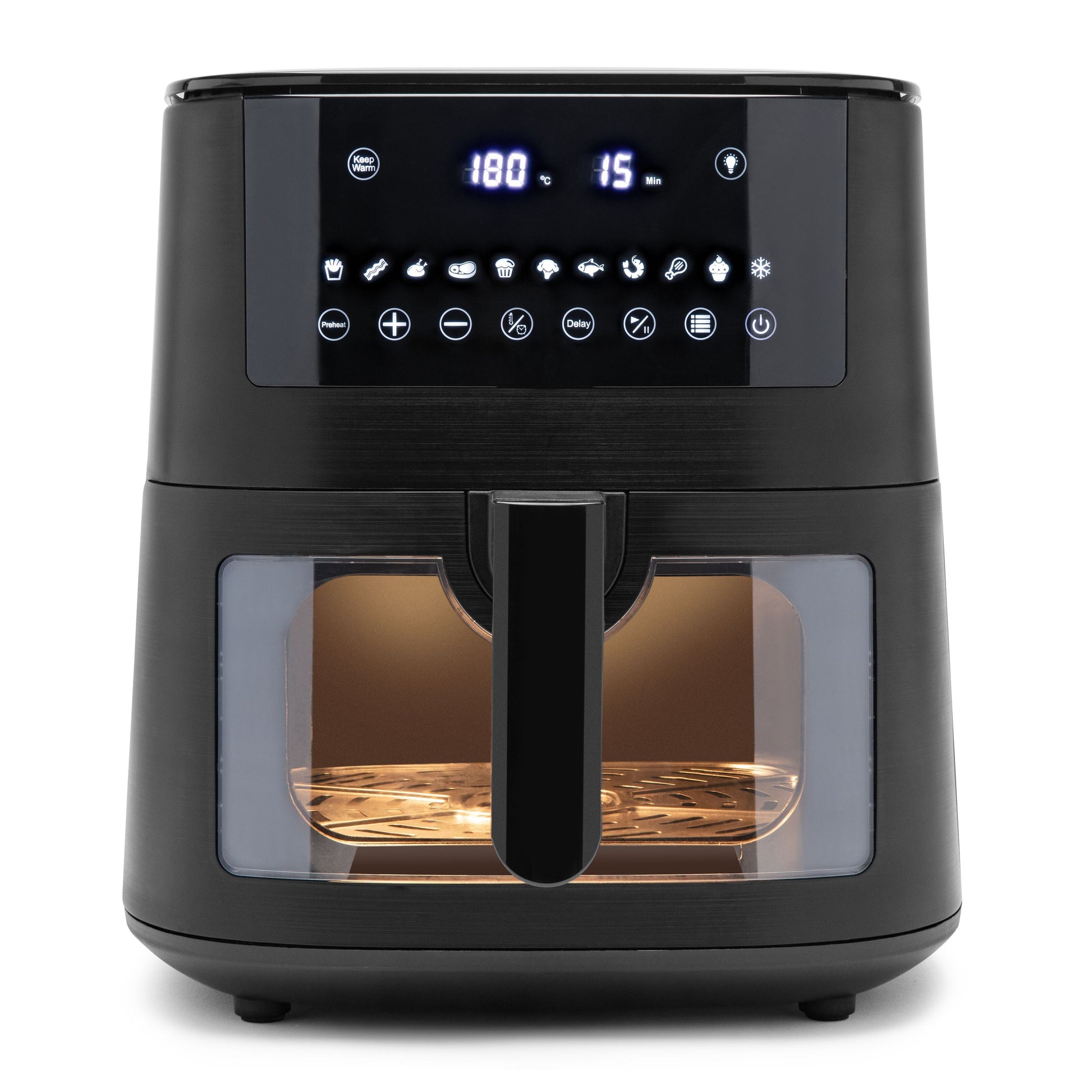 Airfryer XL 6,5 liter sort med touchscreen, temperatur/timer, frontkurv m. vindue, non-stick indvendig og bakke.