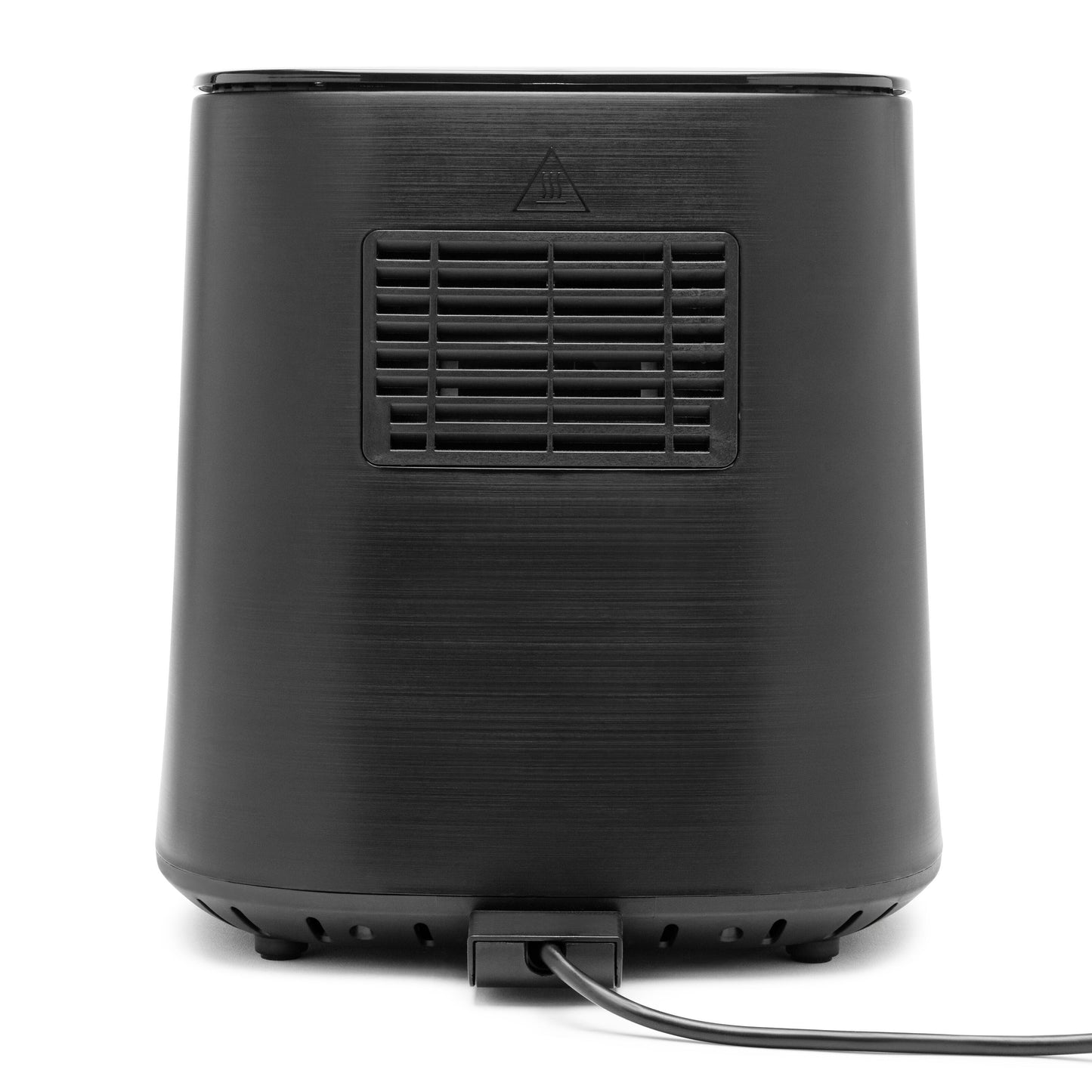 Sort Airfryer XL 6,5L sæt bagfra med horisontalt ventilationsgitter, advarselsikon og strømledning nederst.