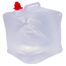 Sammenklappelig vanddunk 10 liter, transparent med rød tud, hvidt låg og bærehåndtag.