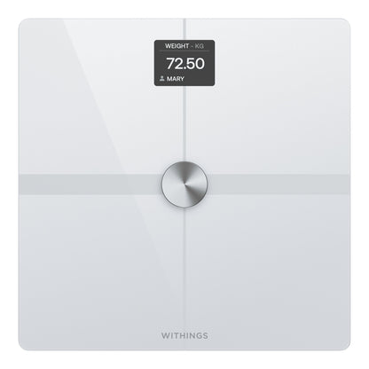 Withings Body Smart badevægt med wifi, display viser 72,50 kg og navnet MARY.