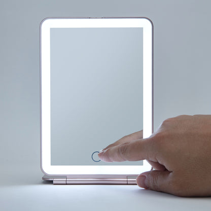 Makeup spejl med LED-belysning, touch-følsom cirkel aktiveres med en finger.