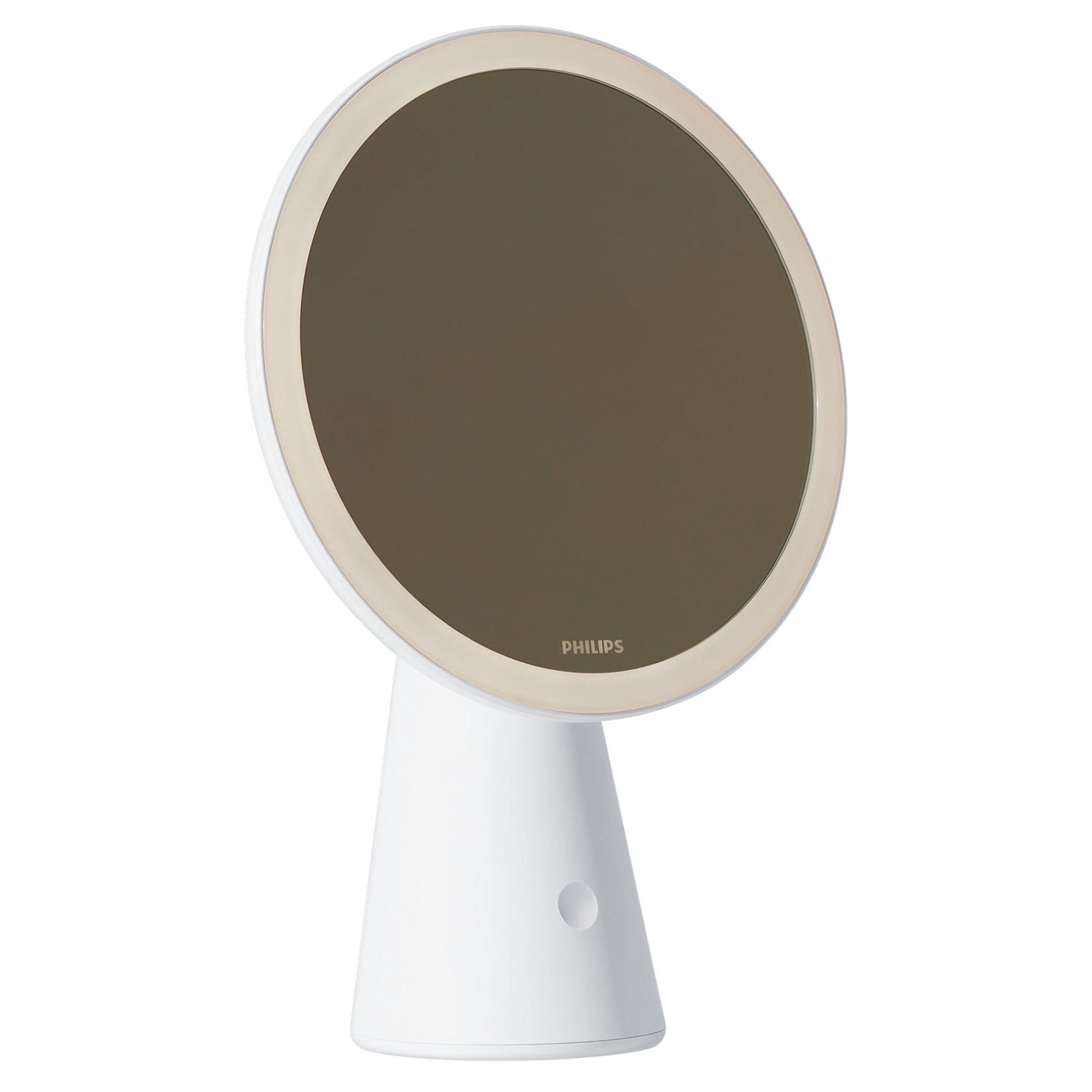 Philips Makeup spejl rund hvid med LED-belysning og kegleformet stander.