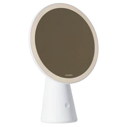 Philips Makeup spejl rund hvid med LED-belysning og kegleformet stander.