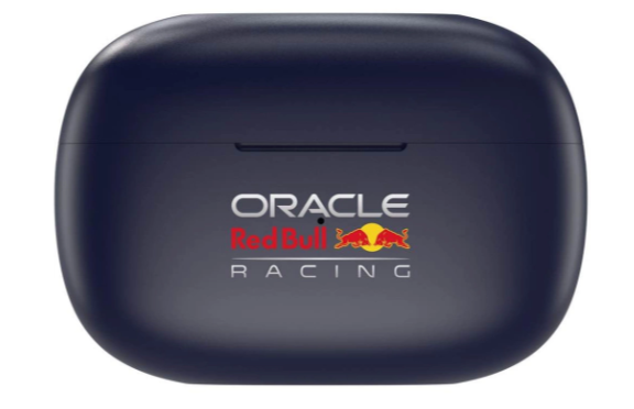 Oracle Red Bull Racing in-ear trådløse hovedtelefoner blå, navy etui med logo foran, aktiv støjreduktion.