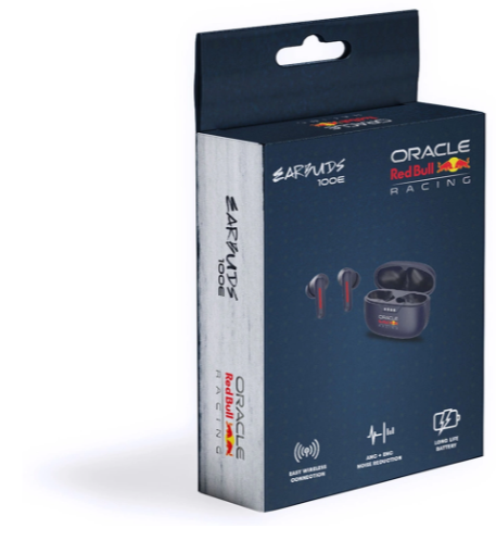 In-Ear Trådløse Hovedtelefoner Blå æske med earbuds, opladeetui, Bluetooth, aktiv støjreduktion, ENC mic, lang batteritid.
