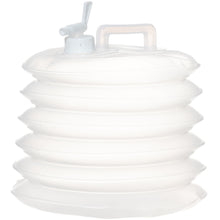Sammenklappelig vanddunk 15L i BPA-fri plast med skruelåg, hane og gennemsigtigt bærehåndtag.