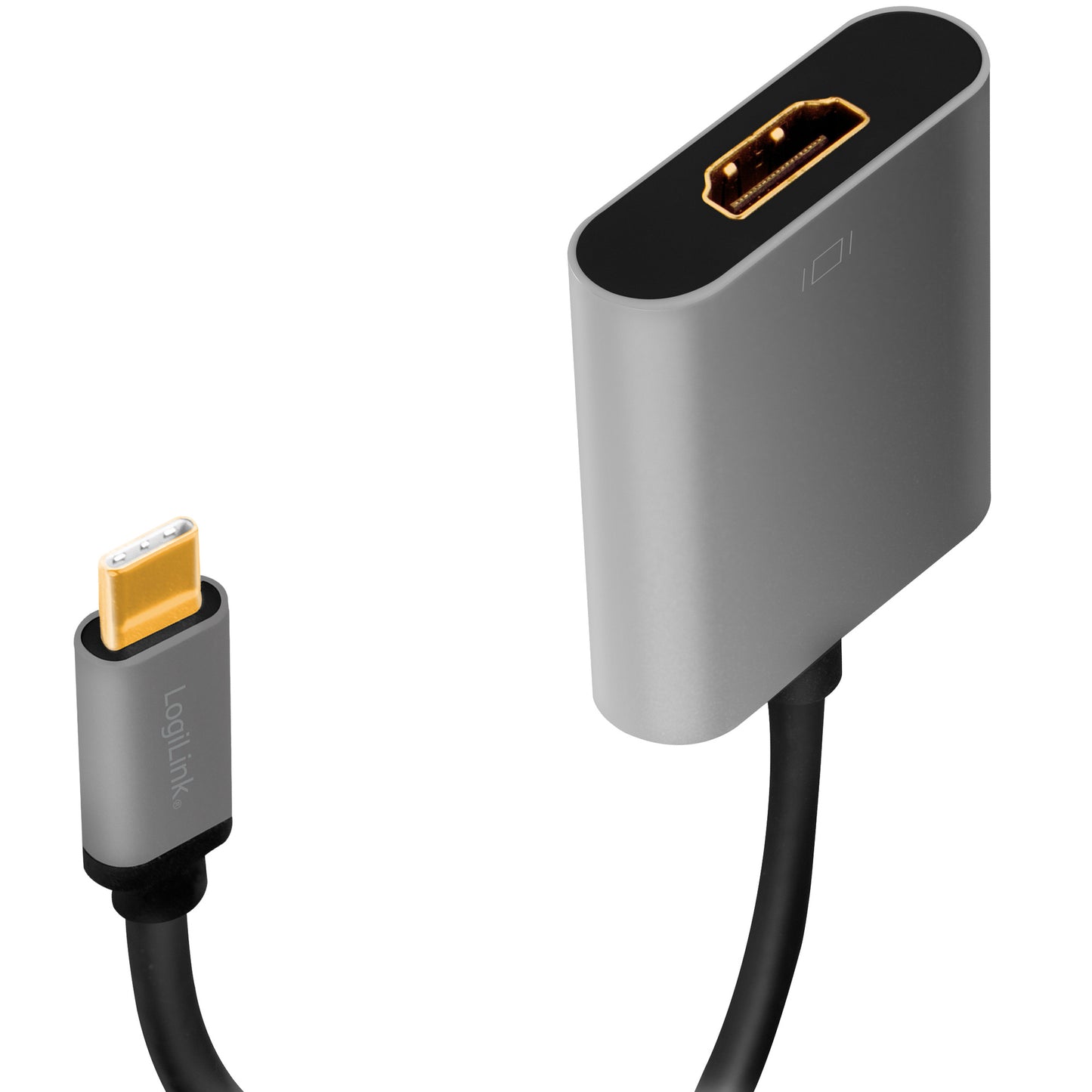 USB-C til HDMI-adapter 4K 60Hz i aluminium med guldbelagt USB-C stik og rektangulær HDMI-port.
