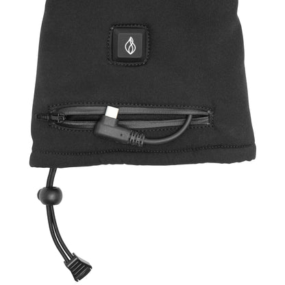 Luxorparts sort pose med lynlåslomme, USB-C-kabel, snørelukning og flamme-logo til Touchscreen-handsker med varme.
