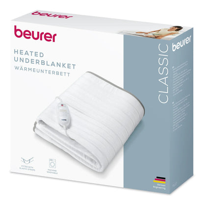 Beurer elektrisk sengevarmer Classic TS17 150x80 cm, fleeceunderdyne med styring, elastikstropper, maskinvaskbar.