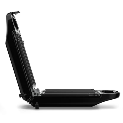 Rubicson Churrosjern elektrisk kontaktgrill, åben sideprofil, rillede nonstick-plader, hængsel og drypbakke.