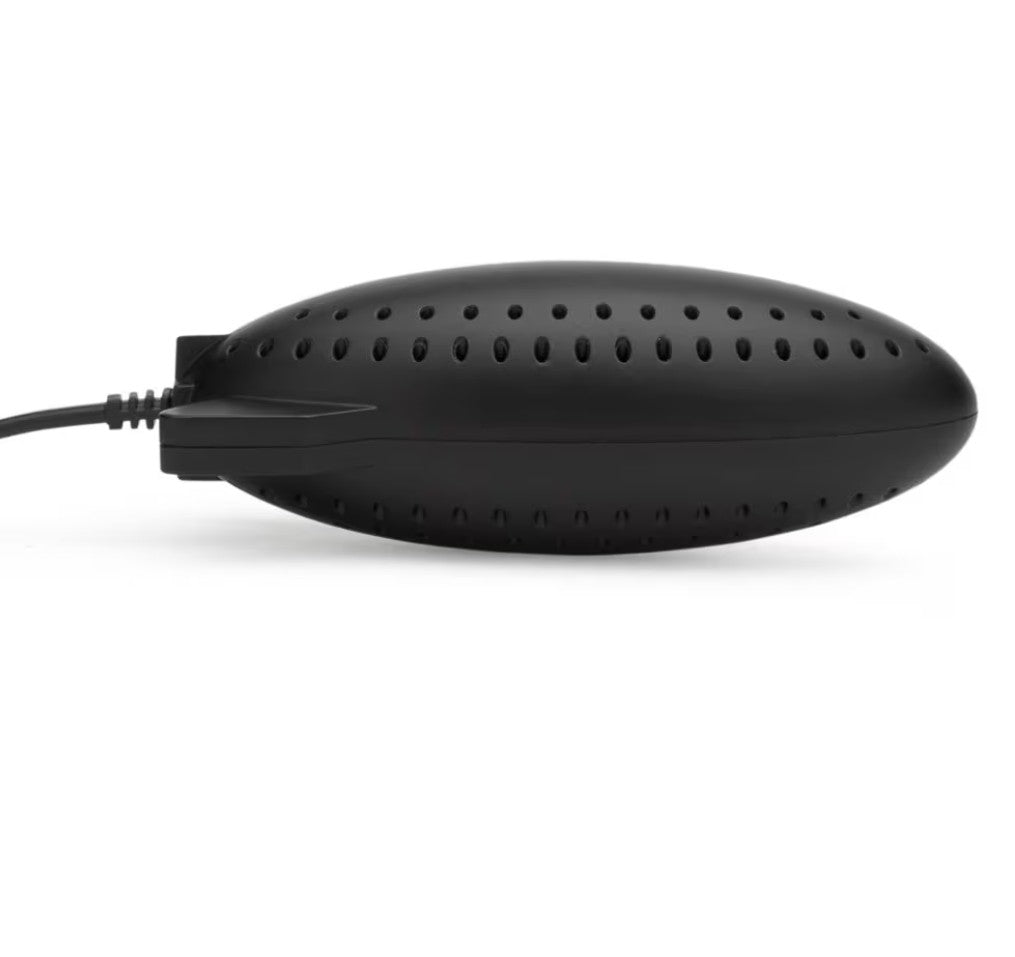 Rubicson skotørrer sort oval med små ventilationshuller og hurtigmonteret ledning, overophedningsbeskyttelse.