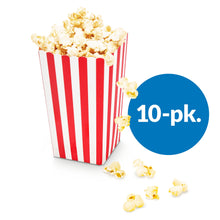 Rubicson popcornbæger 10-pak, rød-hvide striber, velegnet til popcornmaskine.