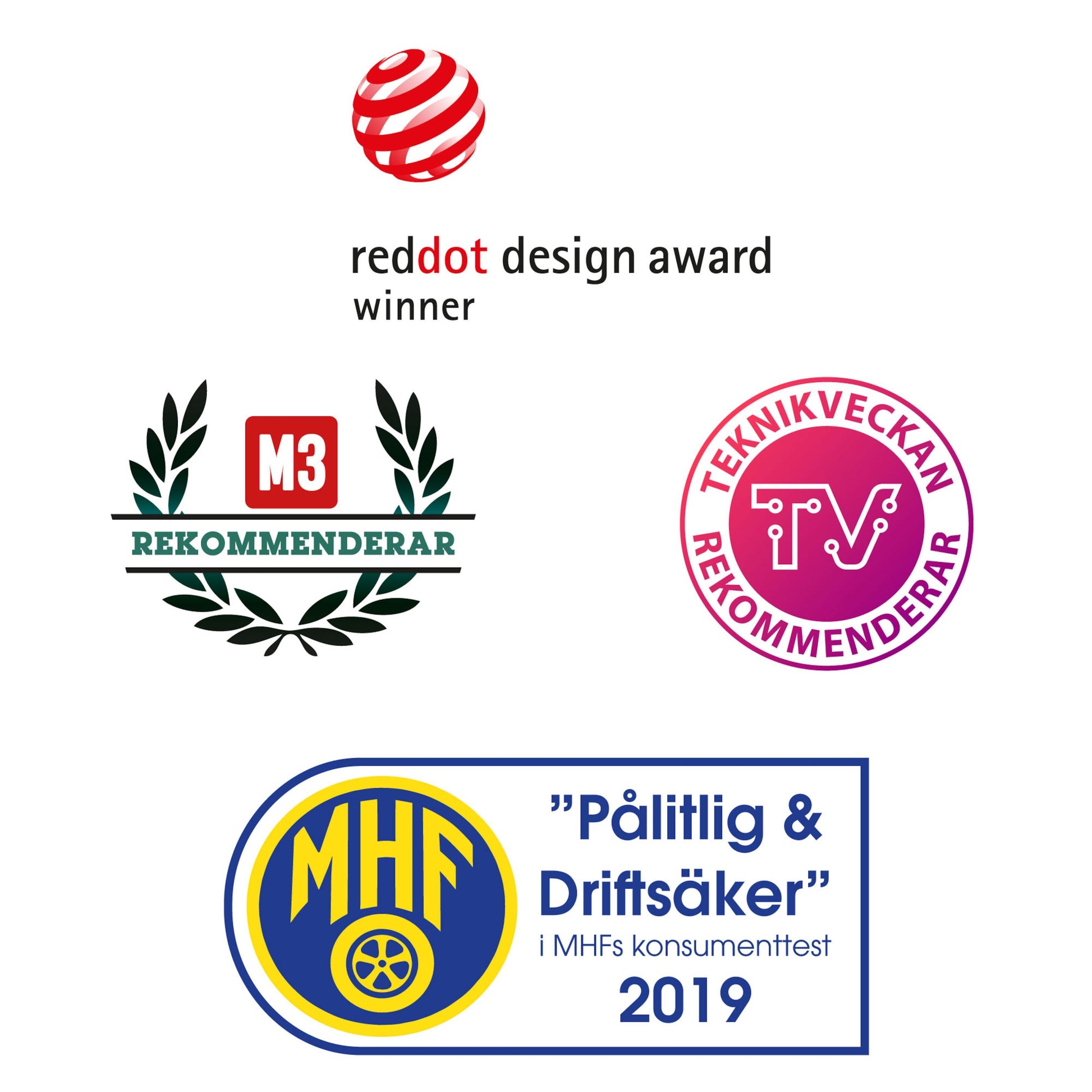 Alcosense For alkoholtester med logoer: Red Dot Design Award, M3 Rekommenderar, Teknikveckan, MHF Pålitlig  Driftsäker 2019.