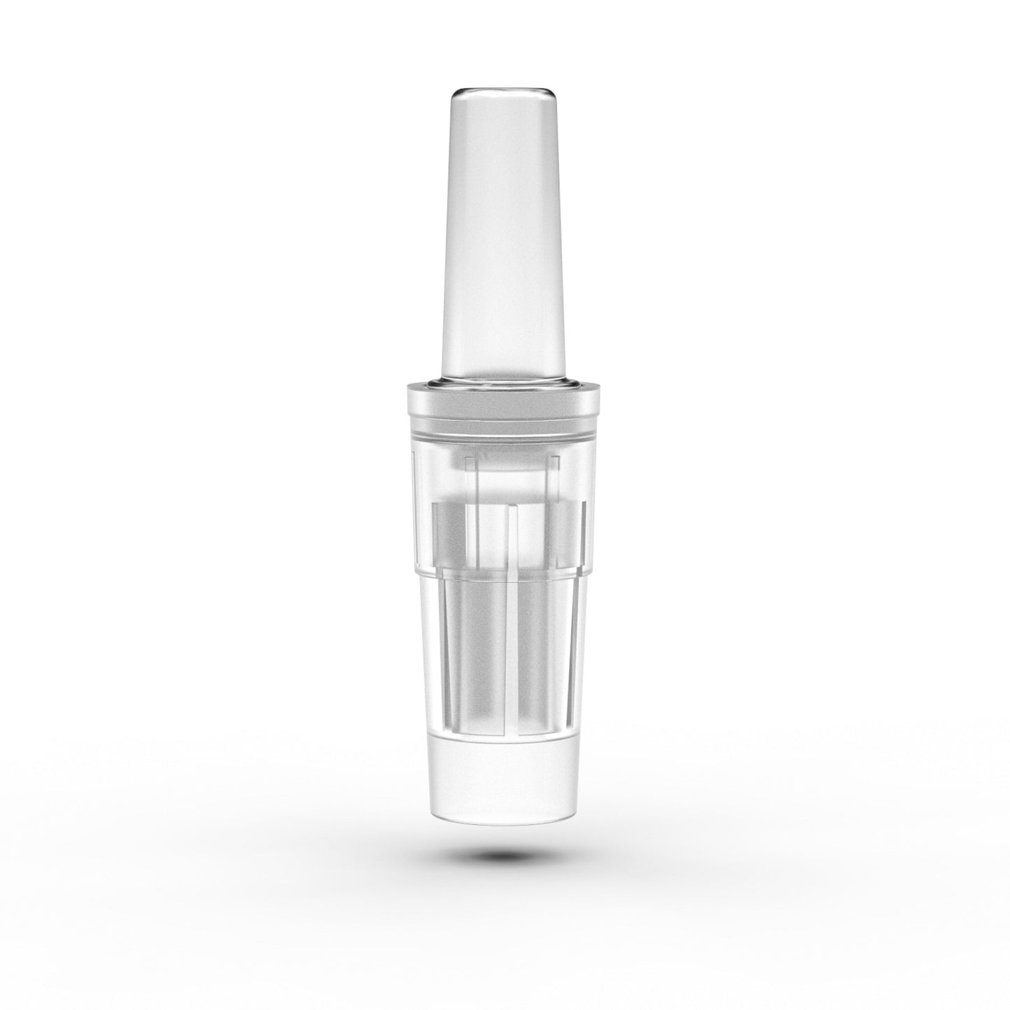 Alcosense Dyser Pro mundstykke, klar plast, cylindrisk bund og let tilspidset top, 25-pak, vist vertikalt.