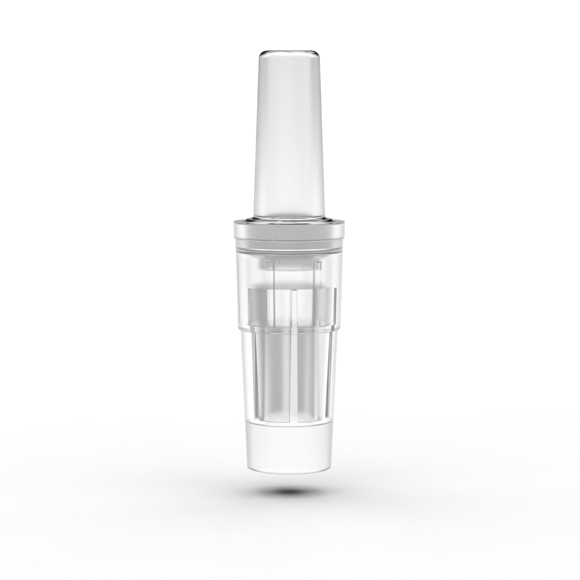 Alcosense Dyser Pro mundstykke, klar plast, cylindrisk bund og let tilspidset top, 25-pak, vist vertikalt.