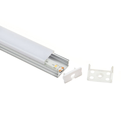 Aluminiumprofil til LED-strips, frostet plastdæksel, inkl. til monteringsbeslag, skjuler og beskytter LED-strips.