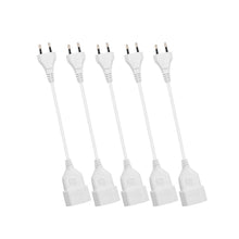 Luxorparts forlængerledning ujordet EU 15 cm, 5-pak hvide ledninger med stik i den ene ende og fatning i den anden.