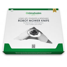 Grimsholm reservekniv til Robomow RC/RS/TS/MS, hvid/grøn æske, Long Life, Stainless  Bendable, 3 års garanti.