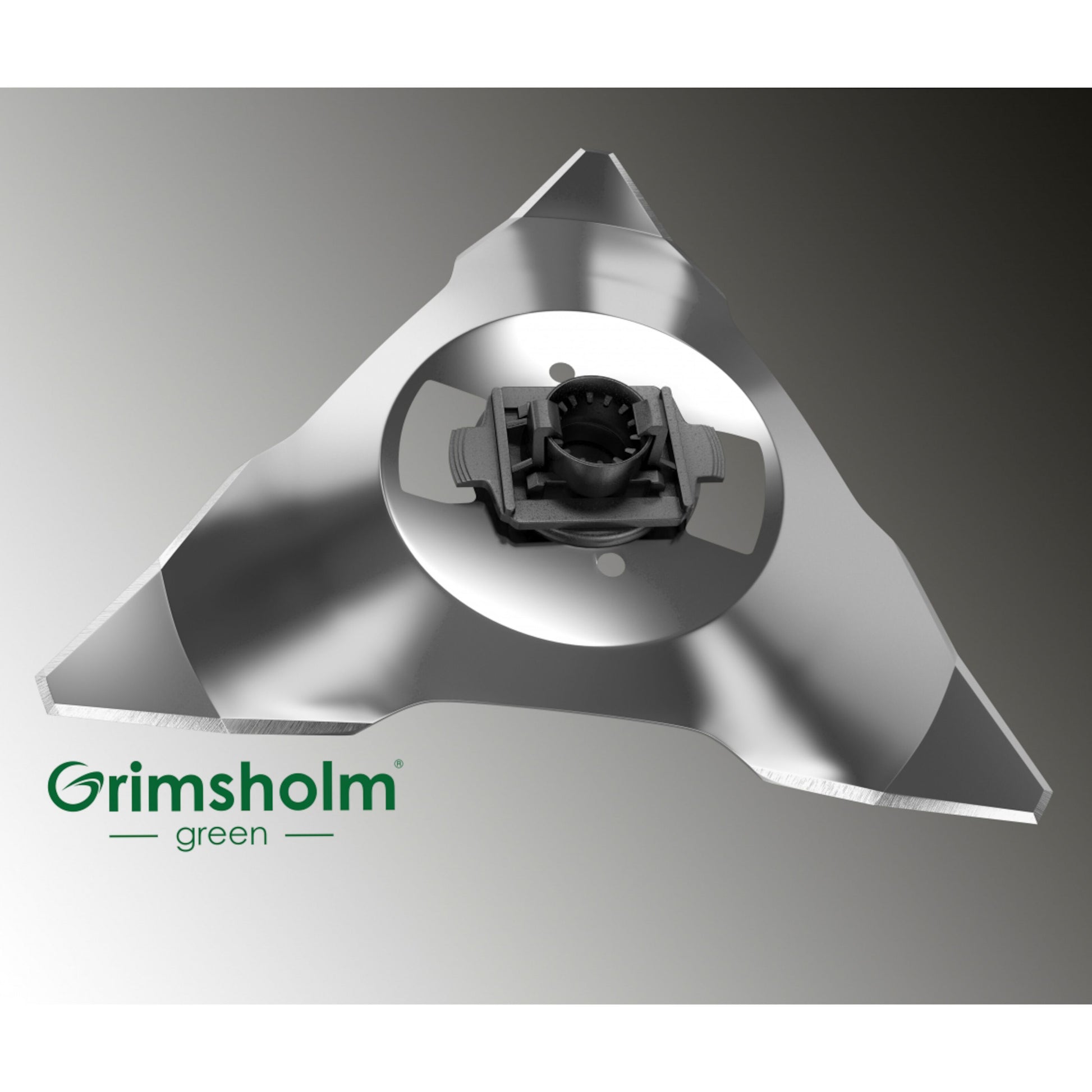 Grimsholm reservekniv til Robomow RC/RS/TS/MS med tre klinger, centerbeslag og Grimsholm-logo nederst til venstre.