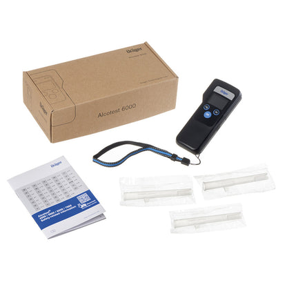 Dräger Alcotest 6000 digital alkometer med rem, manuel, 4 mundstykker, leveres i solid papæske.