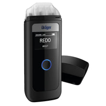 Dräger Alcotest 4000 alkometer sort, digital skærm med "REDO", blå rund knap under, Dräger-logo over skærm.