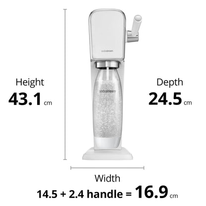 Sodastream sodavandsmaskine hvid, inkl. klar flaske og 2,4 cm håndtag, 43,1x24,5x16,9 cm.