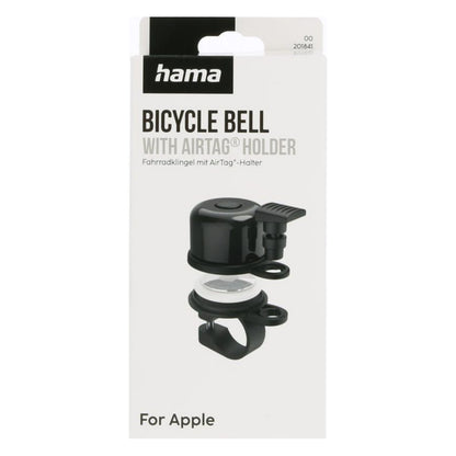 Hama Ringeklokke med indbygget beslag til Apple AirTag i sort, kompatibel med Apple AirTag, detaljer på emballage.