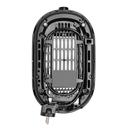 Brødrister Compact sort, synlige interne komponenter, ventilationsgitter, ledning med stik, 7 ristningsniveauer, optøningsfunktion.