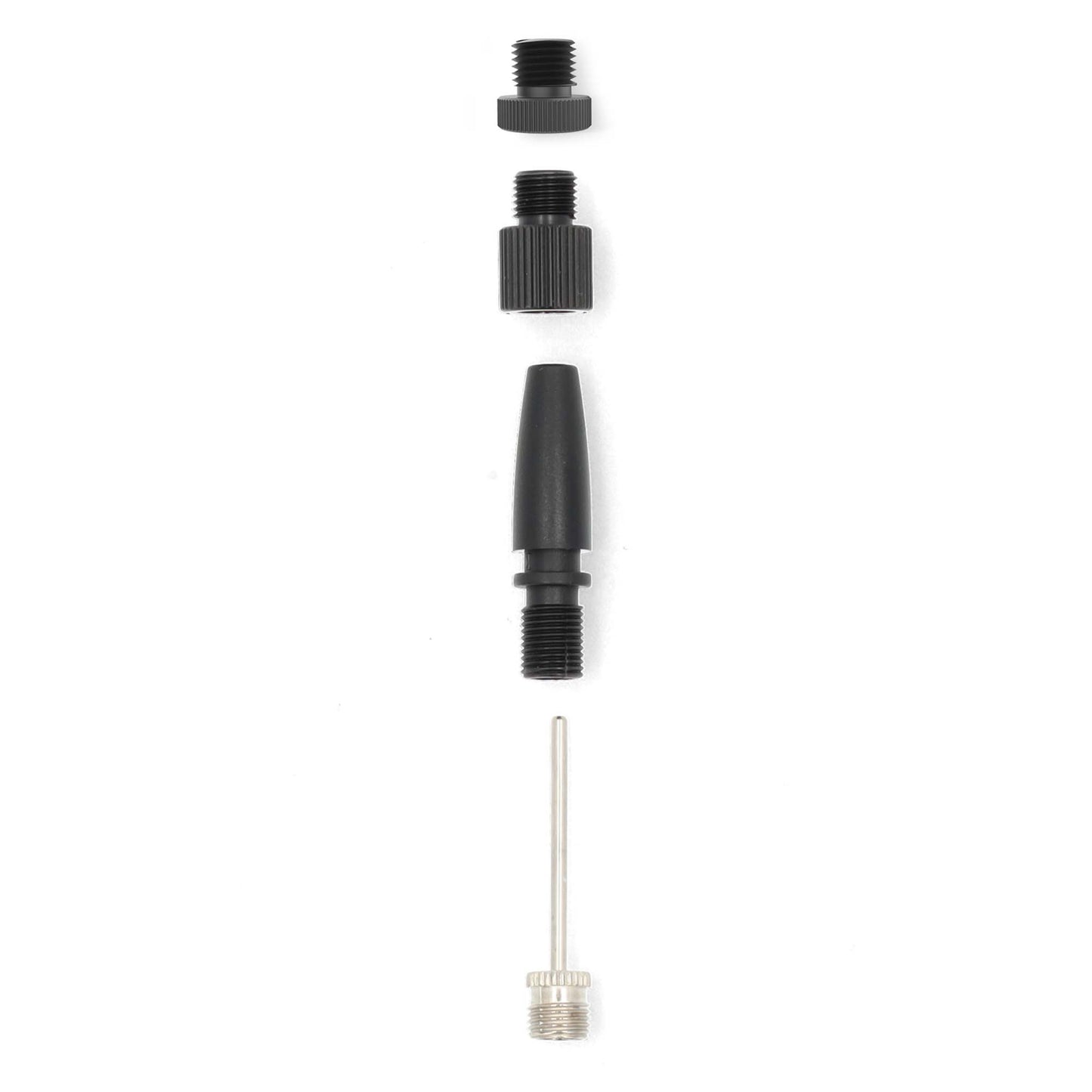 Bold pumpeadapter sæt med fire dele, inkl. metalnål og tre slags plastgevind adaptere til Nedis Genopladelig luftkompressor.